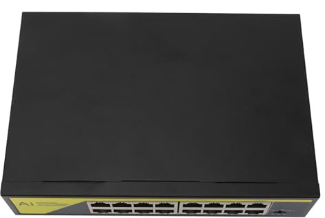 16 Port Poe Switch, Ethernet Non Gestito Switch Poe 200W Trasmissione a Lunga Distanza per Copertura WiFi (Spina Europea)