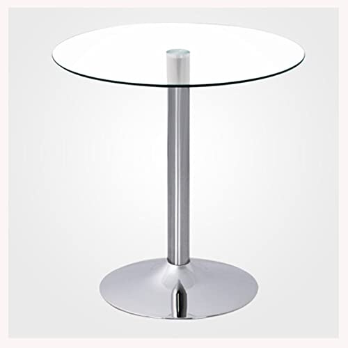 Tavolo rotondo con piedistallo con piano in vetro, moderno tavolo circolare per 2-4 posti con base cromata, ideale per tavoli da bistrot per la colazione