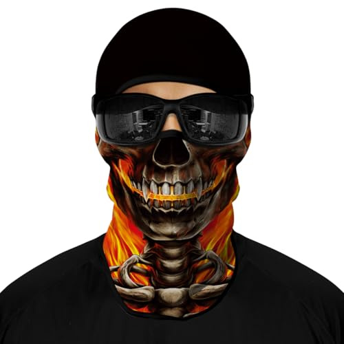 ShopINess Cagoule Crâne 3D UPF 40+ en Microfibre pour Moto Ski Snowboard Cyclisme | Balaclava sous-Casque Respirant pour Halloween Carnaval et Sports Outdoor (Flammes)
