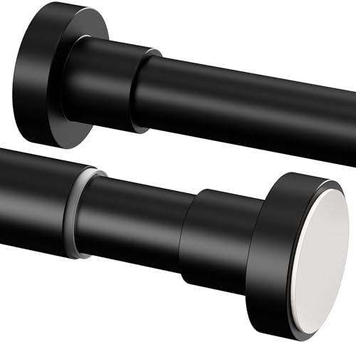 1 x Tension Rods for Curtains, 3m Long & Sturdy, with Shower Curtain Rod No Drilling Curtain Rod No Drilling for Bathroom (190-410cm, Ø32mm, Black)