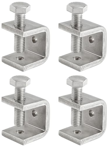 Foxwake Mini C Clamps Stainless Steel 0.83 Inch for Working, Heavy Duty Small U Clamps for Metal Mounting, Universal Desk Clamp with Stable Wide Jaw Opening/I-Beam Design (4pcs)