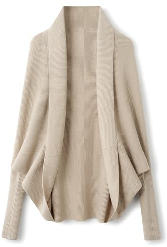 Ciovkis Damen Merinowolle Mischung Übergroß Strickjacke 2025 Herbst Winter Offene Vorderseite Fledermausärmel Rippstrick Cardigan (Aprikose5014,M)