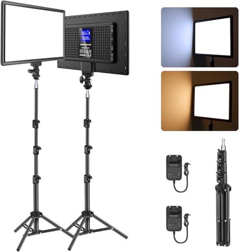 NEEWER Basics 13 Panneau Lumineux LED, 2PCS Kit d'éclairage Studio avec Trépied, éclairage Bicolore pour Diffusion en Continu, Enregistrement de Podcasts, 2400lux 3200-5600K IRC97+ 8000mAh, NL-192B