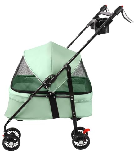 Buggy plegable para mascotas 3 en 1 - Capacidad de carga hasta 20 kg - de acero y EVA - con bolsa de transporte desmontable - Buggy carrito para animales pequeños hasta 20 kg - 50 x 70 x 95 cm (Verde
