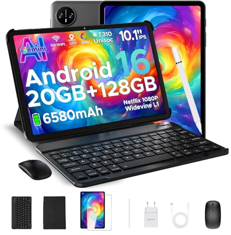 DOOGEE Tab A9 Pro Android 16 Tablet 10 Zoll 128GB ROM + 20GB RAM (2TB TF) Unisoc T310 6580mAh 8MP + 5MP Tablet mit Tastatur, Stift, Gemini AI/Schutzfolie/Face ID/ 5G WiFi/ 3,5mm Kopfhörerbuchse