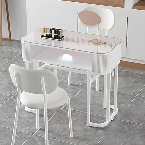 Tavolo per manicure Station Pornail con rack di stoccaggio, chiodo in vetro temperato, trucco professionale per unghie, banco da lavoro per la bellezza delle unghie a doppio strato, salone p