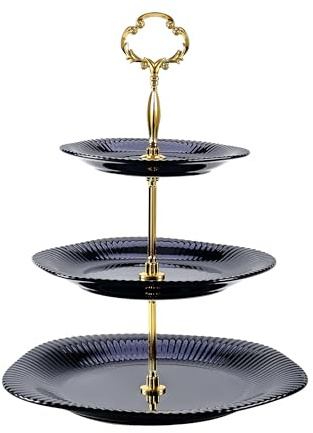 Keramwerk Etagere 3 Etagen, 3-stöckiger Keramik-Kuchenständer, gestufter Hochzeits-Dessert-Cupcake-Ständer für Teepartys, Essens-Servierer (Gold & Schwarz)