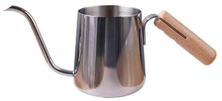Ronyme Tetera de Goteo Hervidor Cuello de Cisne Jarra para Preparar Café con Fino Fabricada en Acero Inoxidable con Asa de Madera Adecuada para El, Plata, Individual