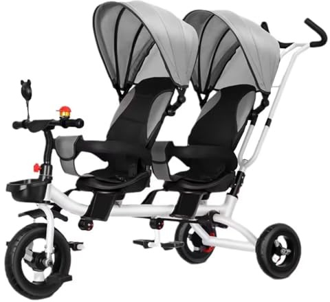 LSQXSS Cochecitos con Capota extraíble y asa de Empuje, triciclos tándem con Dos Asientos, Triciclo de Empuje para Padres con Asiento Giratorio