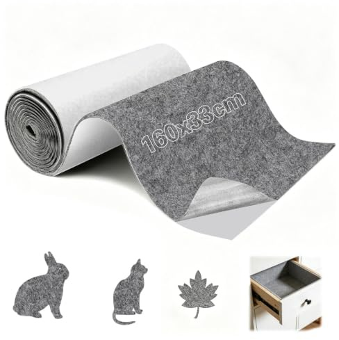 Ezitruz Filz Selbstklebend 3mm, Filzstoff Selbstklebend 160 cmx33 cm, Klebefilz Grau, Filzmatte Meterware, Bespannstoff aus Filz, Nadelfilz für Dachhimmel Stoff DIY Box Liner Möbel Wandverkleidung