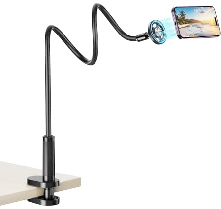 Voinap Gooseneck Phone Holder for Bed Laying Down, Magnetic Cell Phone Mount for Desk Headboard Bedside, Flexible Long Arm Stand for iPhone17 16 15 14 13 12 Pro Max Plus.
