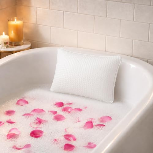 HiFEN® Non-Slip Bath Pillow, Bath Cushion Closed Bead Filled Bathtub Pillow with 2 Suction Waterproof bath pillow Bathroom Home Spa Headrest