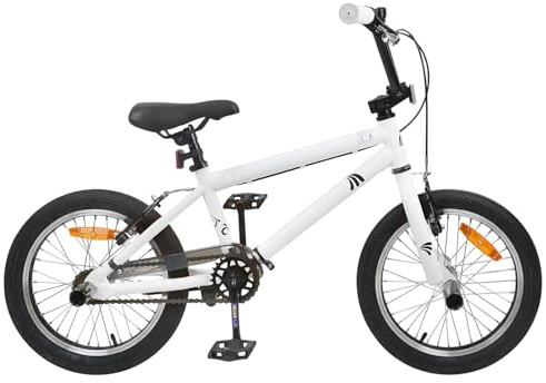LoogCape BMX Fahrrad 20 Zoll für Kinder ab 9 Jahre Weiß mit verstellbarem Sattel und Lenkstange, leichtes Stahlrahmen, zuverlässige Linear-Pull-Bremsen, geeignet für Freizeit, Tricks