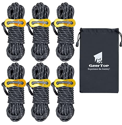 GEERTOP 6 Stck a 4mm 400cm Leuchtend reflektierend Abspannseile Seil mit Einem Aluminiumteller für Zelt Camping Wandern