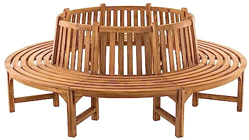 CLP Baumbank Novum I Rundbank mit 8 Sitzplätzen I Naturbelassene Holzbank Mit Rückenlehne Aus Massivem Teakholz, Farbe:Teak, Größe:250 cm