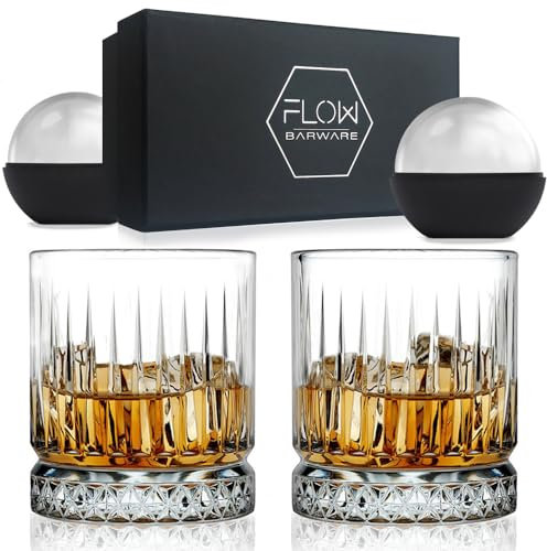 FLOW Barware GEO - Vasos de whisky con diseño geométrico transparente perfecto para whisky escocés, bourbon/gin tonic/cócteles