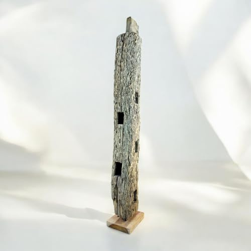 Kinaree Altholz Balken MATARAM - Deko-Säule aus Teak – Handgefertigte Holzskulptur auf Sockel, rustikale Deko für Wohnzimmer, Flur oder Garten – Einzigartiges Unikat aus nachhaltigem Holz