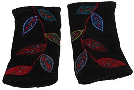 Kunst und Magie Samt Armstulpen Wendbare Stulpen Handwärmer 2in1, Farbe:Black/Schwarz
