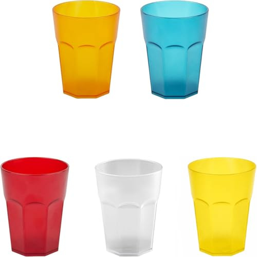 ENGELLAND 5x Kunststoffbecher Trinkbecher Party-Becher Plastik Trink-Gläser Mehrweg Coktailbecher Bunt transparent 0,4l