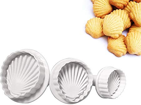 DUORUI 3 Stück Ausstechformen Plunger Keks Fondant Kuchenform Kunststoff für Kinder DIY Backwerkzeug Dekorieren Muschelmuster