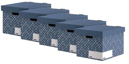 Bankers Box Arkivlåda med lock, Décor-serie för kontor och hem, stabil, med fingerhål, tillverkad av 100% återvunnen wellpapp, färg/motiv: skifferblå, 5 stycken