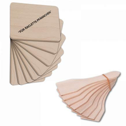 Lot de 5 appareils à raclette HOFMEISTER® - 16 pièces - 8 curseurs + 8 dessous de verre - Doux pour le revêtement - Convient pour tous les appareils à raclette chauds, planche à raclette en hêtre