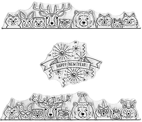 Happy New Year Cute Animal Patterns Clear Stamps for Card Making Decoration DIY Scrapbooking, Words Silicone Stamp for Embossing Album Decor Craft.
