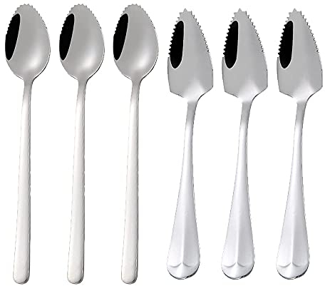 APKEY Grapefruit-Dessertlöffel, Obst-/Dessert-Schablöffel, Edelstahl, gezackte Kanten, Löffel Geschenk für die Küche, 6 Stück