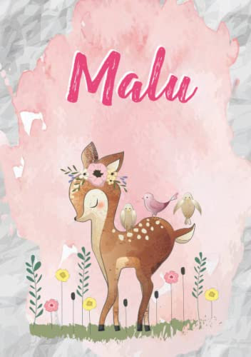 Malu: Notizbuch A5 | Personalisierter vorname Malu | Geburtstagsgeschenk für Frau, Mutter, Schwester, Tochter | Niedliche kleine Hirsche | 120 Seiten liniert, Kleinformat A5 (14,8 x 21 cm)
