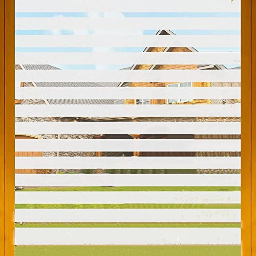 Cinbee Selbsthaftende Fensterfolie Streifen Blickdicht 60x200 cm, Milchglasfolie Selbstklebend Muster, Milchfolie Fenster Sichtschutz, Glasfolie Fenster Scheibenfolie