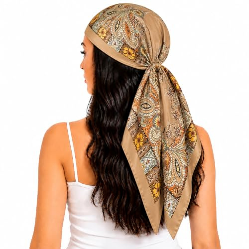 FAIRYGATE Damen Seidentuch Quadrates Bedrucktes Halstuch Satin Seidenschal Kopftuch 70x70cm