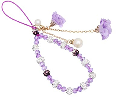 Fuqimanman2020 Purple Cell Phone Straps Crystal Flower Lanyard Charms- Decoration Pendant Accessories Cute Keychain for Car Key, Slip Mobile Phone Wrist Chain String Hanging Cord for Camera Handbag