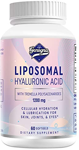 Genogna Liposomal Hyaluronic Acid Supplements 1000mg-High Bioavailable Dietary Hyaluronic Acid Capsules with Tremella Polysaccharides,Double Strength Skin Hydration,Joint Lubrication,1Pack