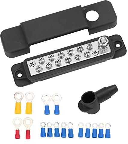 Bus Bar Terminal Block 12v, 12 Terminal Distribution Block 180A Marine Supply Busbar with 16 Ring Terminal for Cars RVs Yachts(Black)