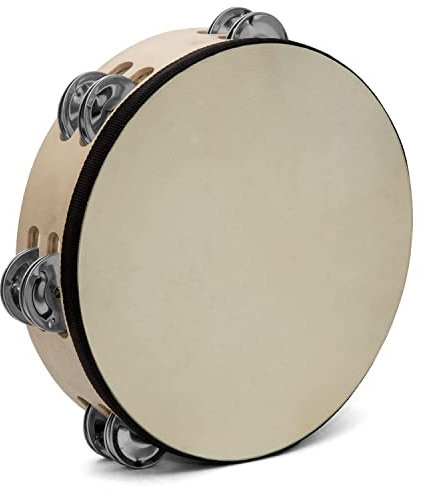 TIGER TAM98-08-BK Tamburin aus Holz, zweireihig, 20 cm, Natur