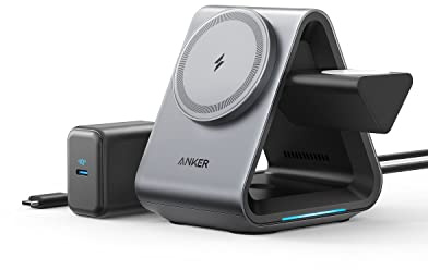 Anker MagGo MagSafe Ladegerät (3-in-1 Station) with 15W Max Fast Charge MFi Certified, for iPhone 17/16/15 Series, Apple Watch S8/7/6, AirPods 3/Pro, (30W USB-C Ladegerät enthalten)