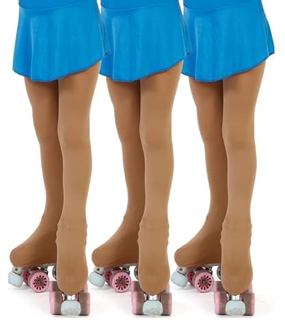 AQUILONE Collant Skating 100 Denari, Collant Bambina per Sport Pattinaggio Artistico, Calze Americane Pattinaggio in Microfibra 3D con Sagoma Copripattini - Made in Italy - 3 Paia (naturale, 4/6)