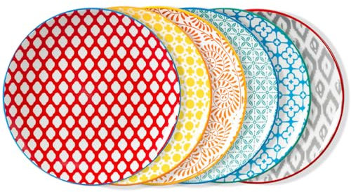 ONEMORE Servizio Piatti Fondi in Ceramica, Set di 6 Piatti da Insalata, Piatti Piani Colorati 21.6cm, Piatti Piani Colorati Moderni Design per Dessert, Insalata, Torta, Pasta, Antipasti