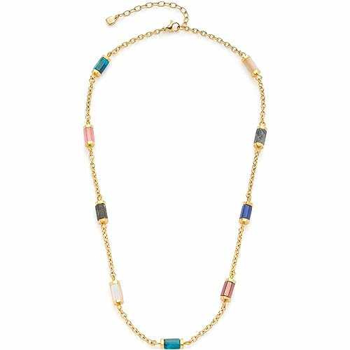 JEWELS BY LEONARDO Halskette Bruna • Anker-Kette aus goldfarbenem Edelstahl • verschiedene Halb-Edelsteine • 45-50 cm Länge • besonderes Schmuck Geschenk für Frauen • 023230