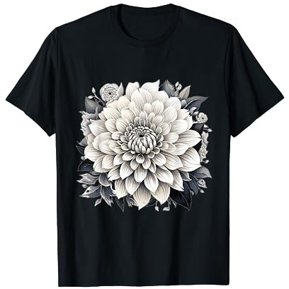 Dahlia blanc sur fond noir T-Shirt