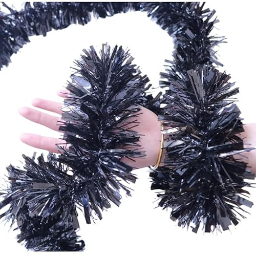 10 Stück 2m * 9cm Weihnachtsbaum Girlande, Lametta Weihnachtsbaum Girlande Metallisch Lametta Weihnachtsbaumschmuck Girlande glänzend für Weihnachten, Hochzeiten, Geburtstage Dekoration -Schwarz
