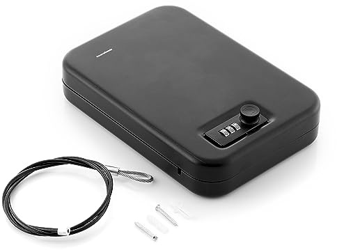 InnovaGoods - Coffre-Fort Portable avec Serrure à Combinaison Numérique 3 Chiffres, Sécurité Renforcée par Câble en Acier, Idéal pour Bijoux, Cartes, Voyage, Bureau, Noir, Acier allié