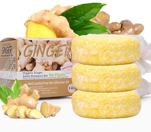 3PCS Organic Ginger Shampoo Bar for Hair Loss, Anti-Dandruff and Anti-Itching Hair Regrowth Treatment