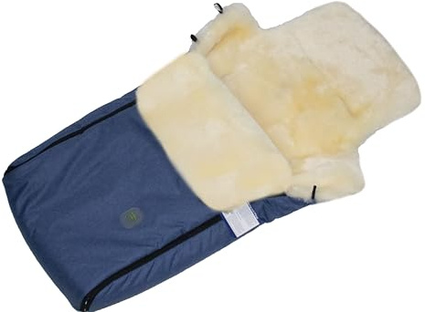 Reissner Lammfelle | BB-FUSA3-BLA | echtes Merino Lammfell | Baby Fußsack KESSY | mit Reißverschluss | für Kinderwagen Buggy & Stroller | cobalt