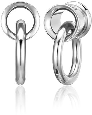 PiercingJak Ohr Flesh Tunnel Double Flared Plug mit Ringen Edelstahl Gewichte Ohrhänger für Gestreckte Expander Ohrpiercing 8mm Ohrplugs Punk Schmuck Damen Männer, 1Paar