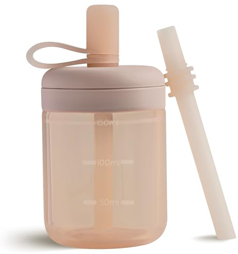 Moonkie Tasse Apprentissage Bebe, Tasse Paille Bebe en Silicone, Tasse Anti Fuite Bébé, sans BPA, Adapté au Lave-vaisselle, pour 6 Mois+, 5oz(Blush)