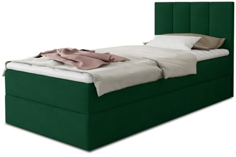 Sofnet Boxspringbett Star Mini mit Bettkasten, Bonell-Matratze und Topper - Einzelbett mit Matratzentopper, Polsterbett, Bett, Schlafzimmer, Jugendzimmer (Grün (Kronos 19), 100 x 200 cm)