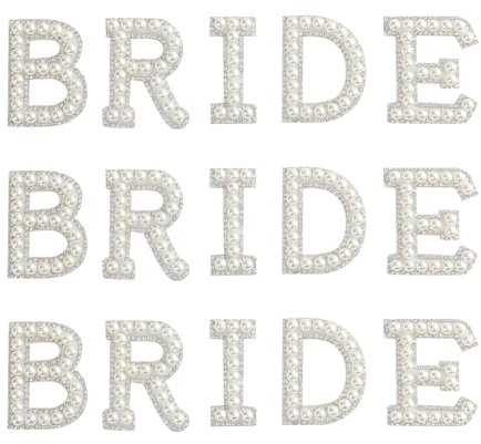 15 Stück Braut-Perlen-Patches für Braut, Strass, zum Aufbügeln, Applikationen, Glitzer, Aufnäher, Buchstaben, Strass, Perlen, Buchstaben, dekorative Stoffbuchstaben für Kleidung, Hüte