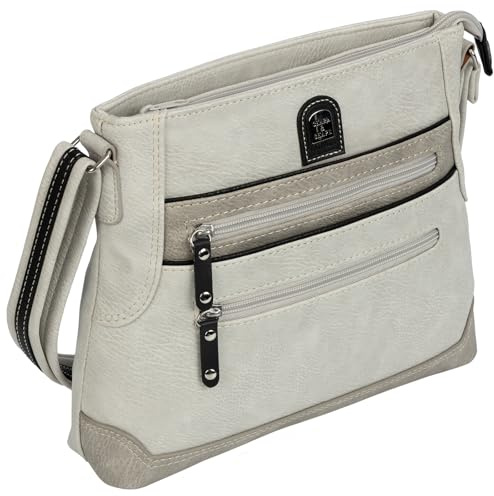 EAAKIE Damen Tasche, Schultertasche, Handtasche, Umhängetasche mit Leder Optik und vielen Fächern (HELLGRAU-GRAU)