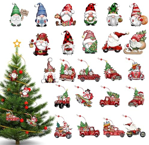 BSITSSS 24 Verschiedene Formen Holz Christbaumschmuck, Weihnachtsbaumschmuck Holzanhänger, Holz Weihnachtsdeko Anhänger, Weihnachten Anhänger Deko Hängend, Weihnachtsanhänger mit Löchern